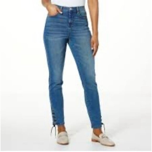 DG2 by Diane Gilman Virtual Stretch Laced Hem Skinny Jeans Size 20W‎ Blue NEW - Picture 1 of 12